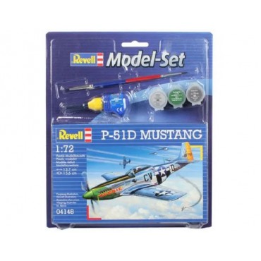 KIT PARA MONTAR REVELL MODEL SET AVIÃO P-51D MUSTANG 1/72 34 PEÇAS COMPLETO COM TINTAS COLA E PINCEL REV 64148